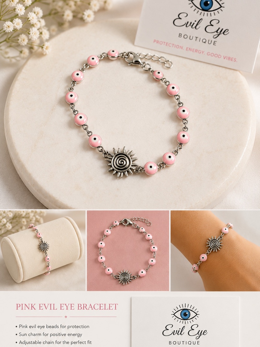 Pink Sun Charm Bracelet